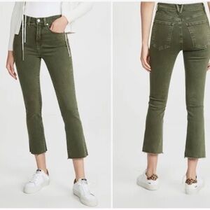 Veronica Beard Carly high rise kick flare raw hem‎ olive green jean
